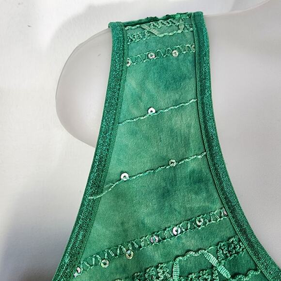 Dressbarn Top Women's Green 1X Sleeveless Embroidered Sequins Asymmetrical Boho - Picture 10 of 11